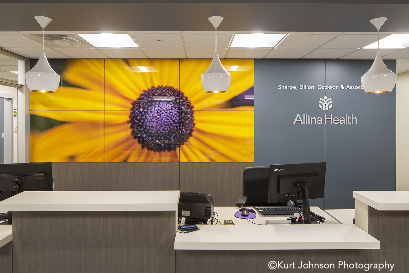 Allina Health art install healthcare installation orange flowers framed design DIRTT willow glass yellow flower botanical imagery healthcare