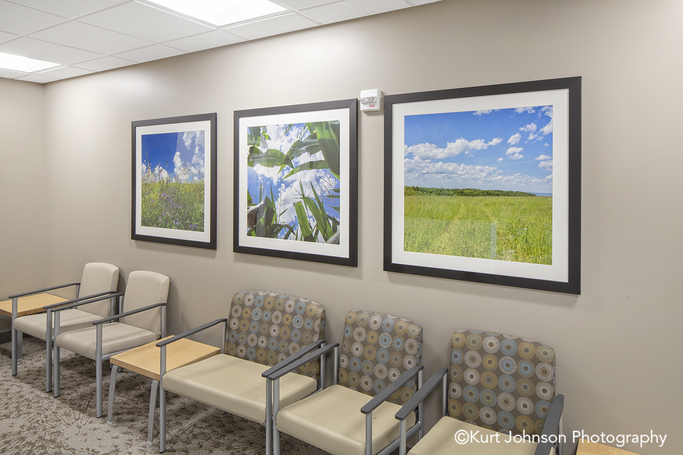 wood framed landscape nature art install waiting seating area faith regional health services norfolk nebraska installation