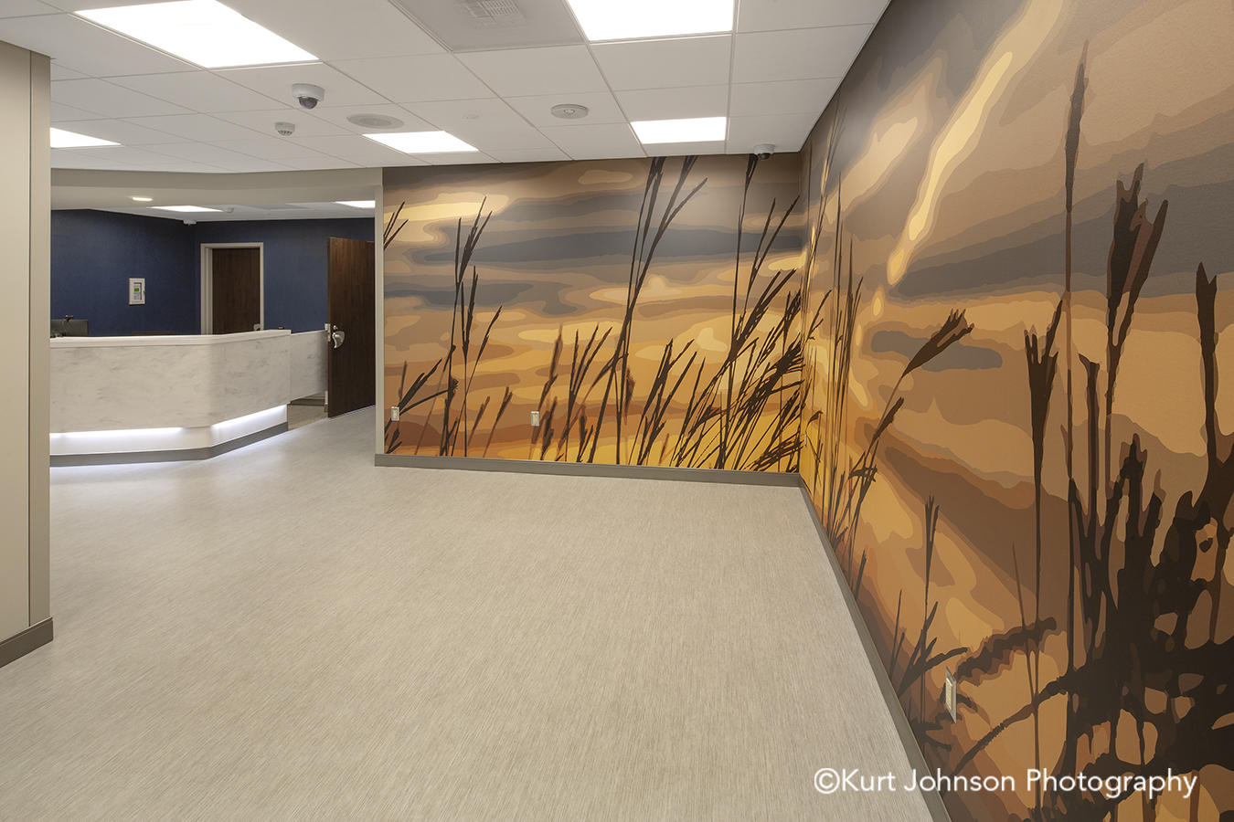 Nebraska Medicine Koroseal Fusion Custom Photographic Vector Graphics Grass Grasses Landscape Psychiatric Emergency Services Hallway Corridor Install Installation Behavioral Health 