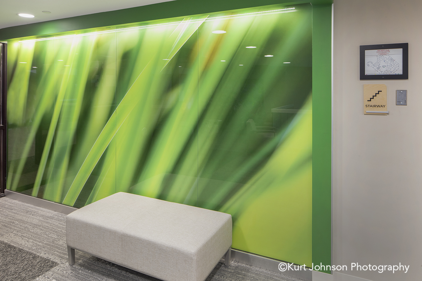 green grass grasses landscape install glass lobby waiting installation Allina Health United Healthcare John Nasseff Medical Center atrium InVision Glass Design