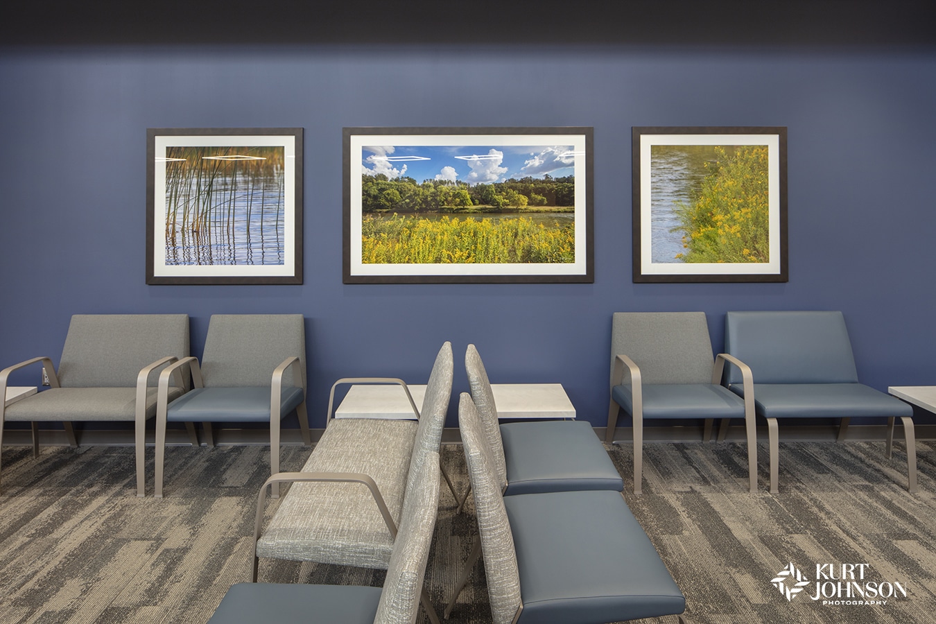 Boone County Health Center chose framed local nature images with a Nebraska theme to create a familiar and soothing environment for patients and staff at their new outpatient clinic in Albion, NE.